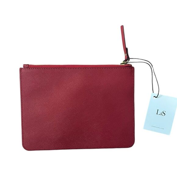 Lo & Sons NWT Large Saffiano Pouch Red Gold Hardware Clutch 9x6.5 - Picture 3 of 9